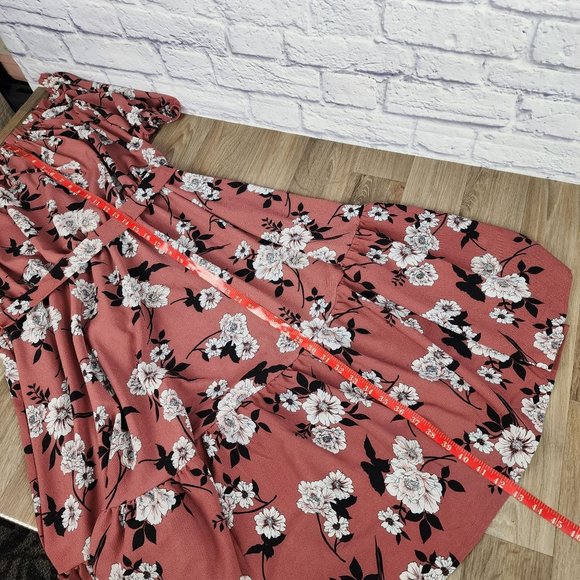 Lapis & Lillies Womens Size Large Off the Shoulder Pink Floral Tiered Midi Dress - Picture 11 of 13